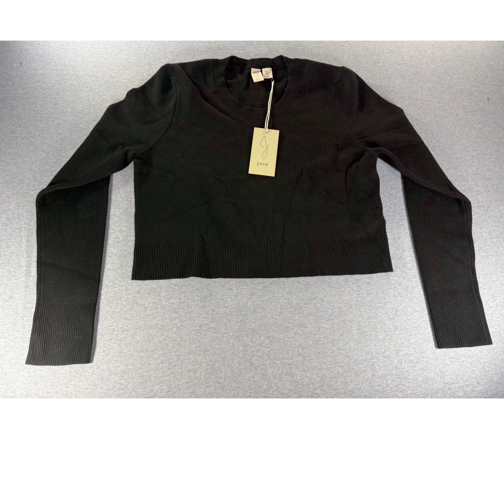 Joie Black Cropped Crewneck Knit Sweater Long Sleeve Ribbed Hem Size L NWT